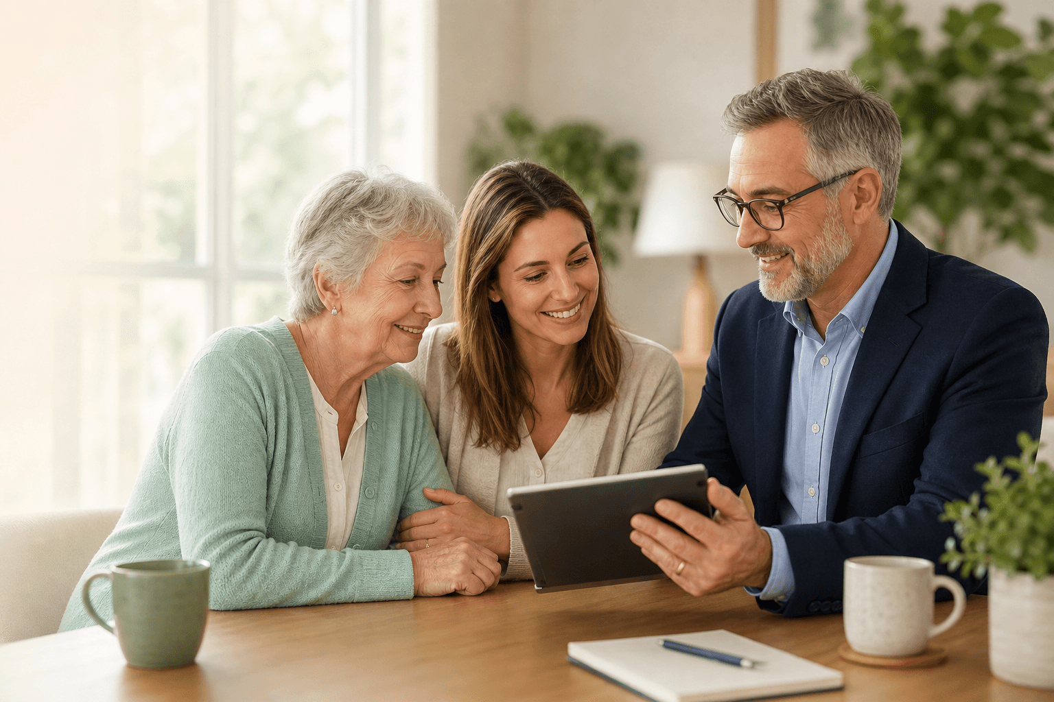 Family reviewing care options with an advisor